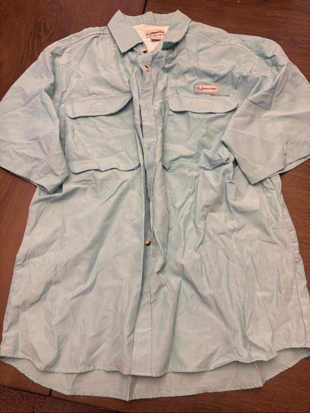 Real tree Pale Blue Short Sleeve Outdoor Fishing Shirt